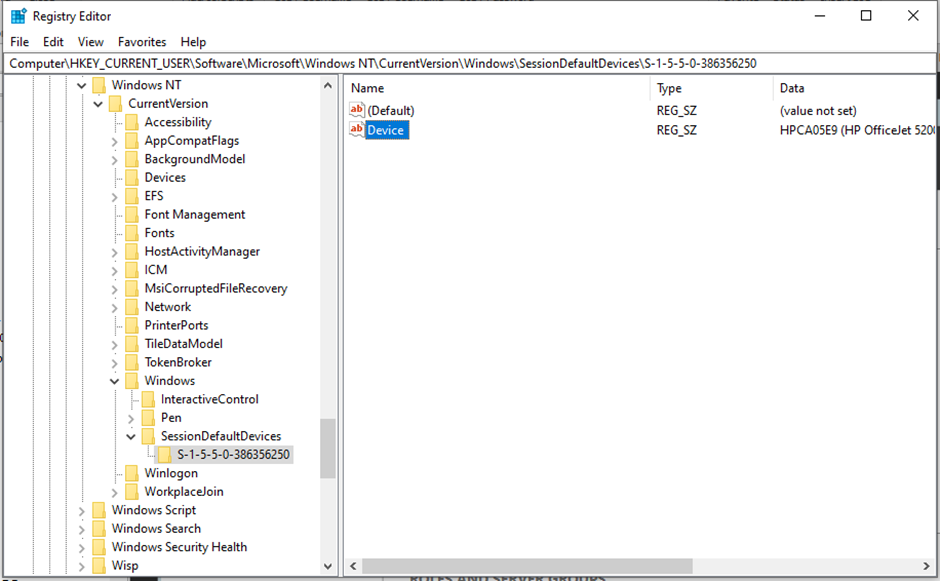 Visual Basic Printing Problem 2 The default printer in a remote desktop session using redirected printers may be found in within a unique key for each session